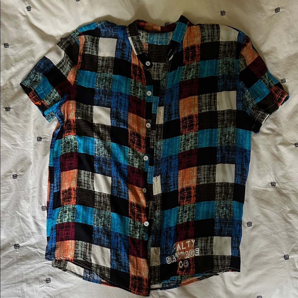 Salty Savage Men's Vibrant Plaid Casual Shirt